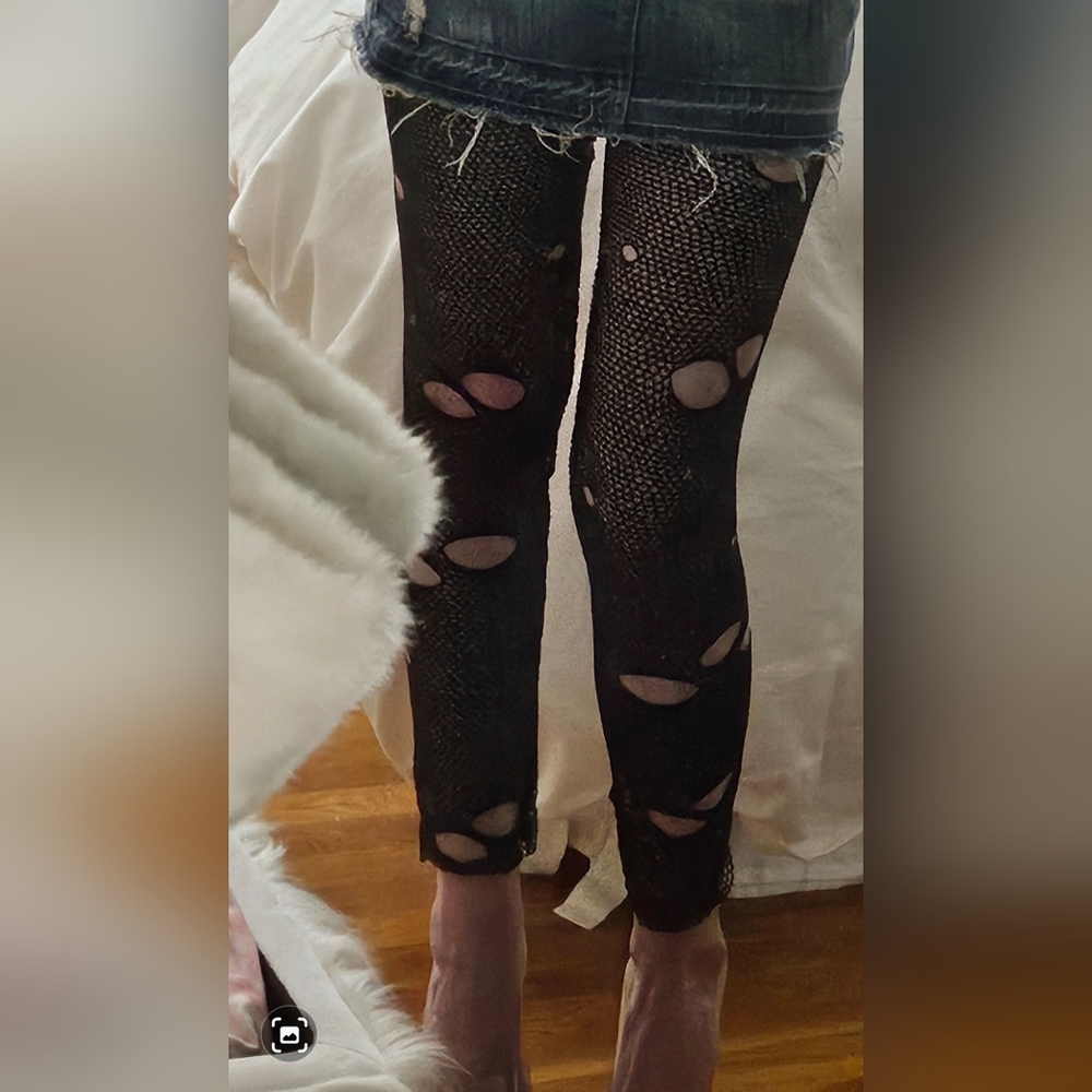 Folter pothole black fishnet leggings M NEW 2 pair IRREGULAR *RARE*